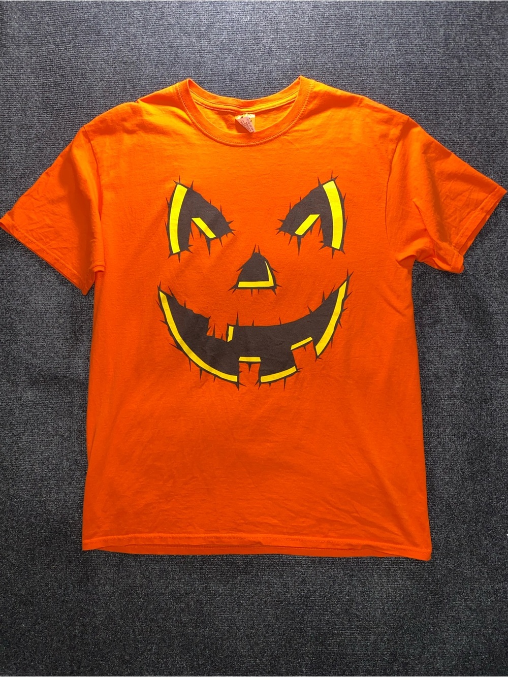 Men's Orange Halloween Pumpkin Face Short Sleeve Tee